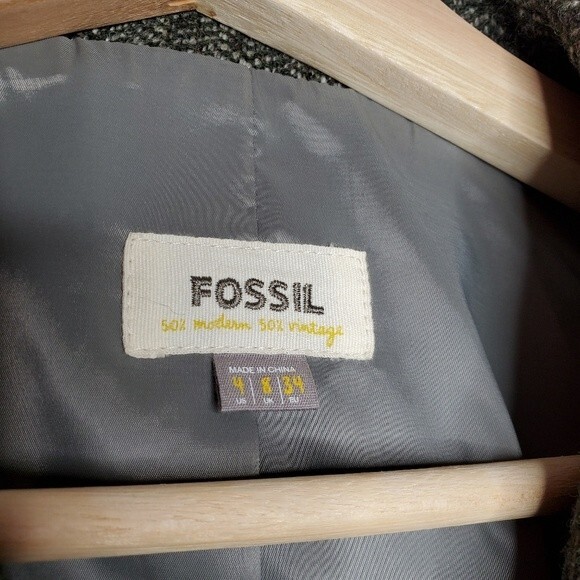 RETRO Fossil Dark Green Tweed Button Up Blazer Size 4 - Picture 2 of 9